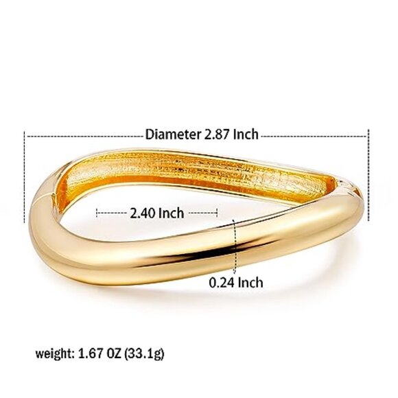 Gold Plated Cuff Bangle Bracelets Set Chunky Hinged Minimalist Jewelry - Picture 7 of 7